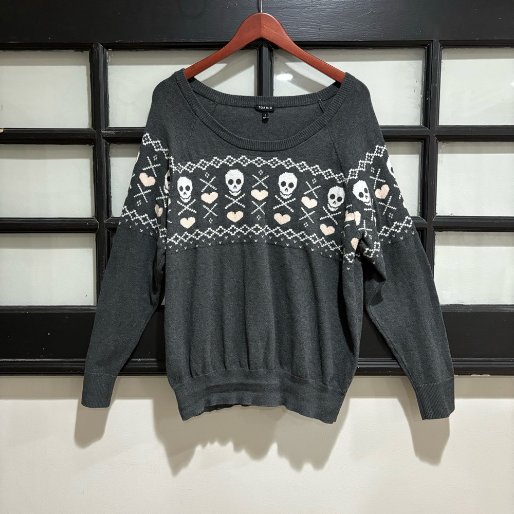 Torrid Skull Fair Isle Crew Neck Sweater Pullover Size 1X Comfy Casual Size 1X - Picture 2 of 14